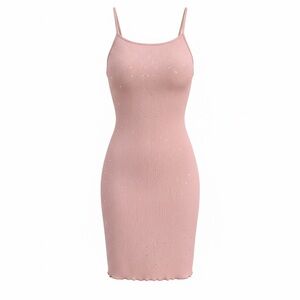 Bear Dance Ribbed Rhinestone Embellished Pink Sleeveless Mini Dress Womens Med